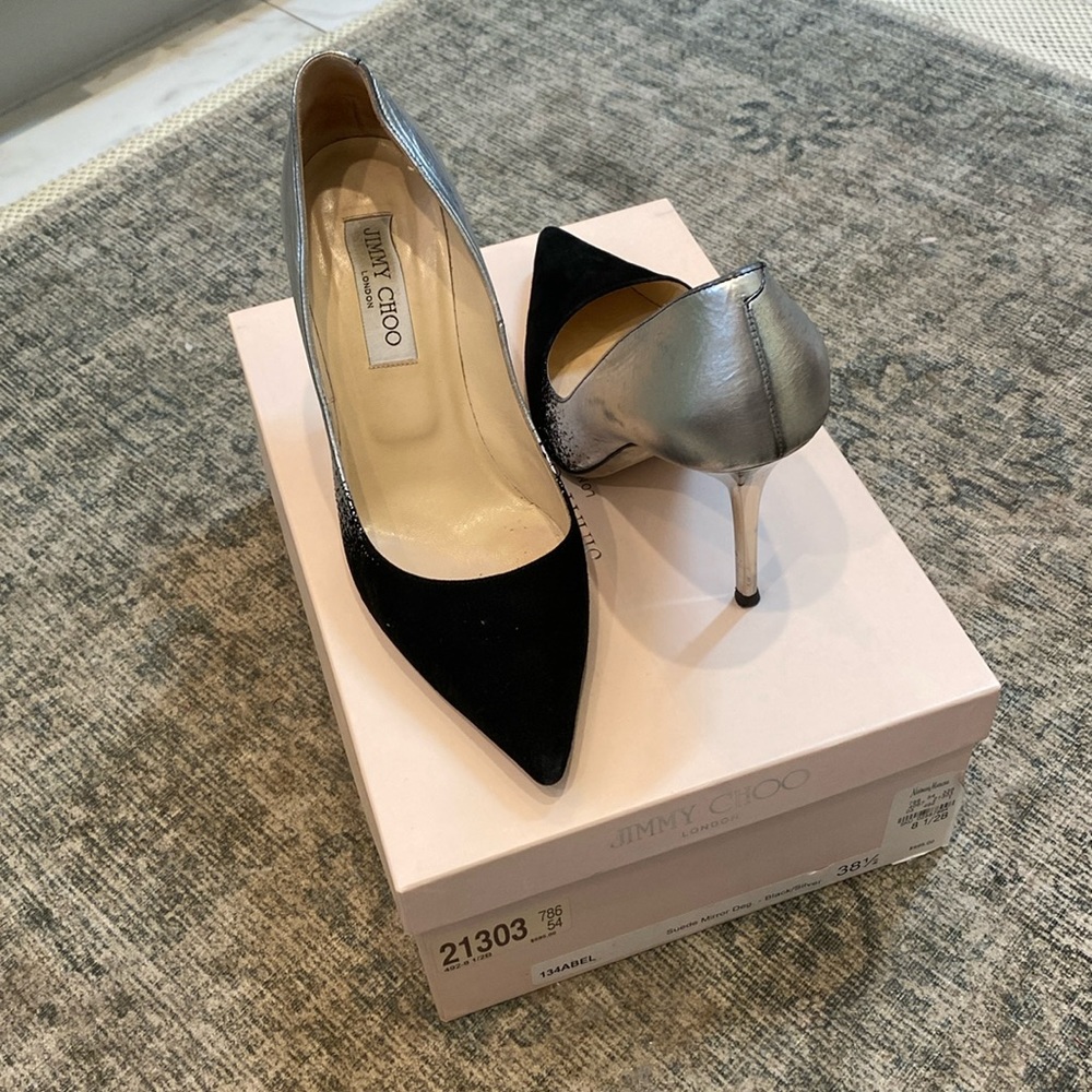 Jimmy Choo Suede / Leather Silver and Black pumps